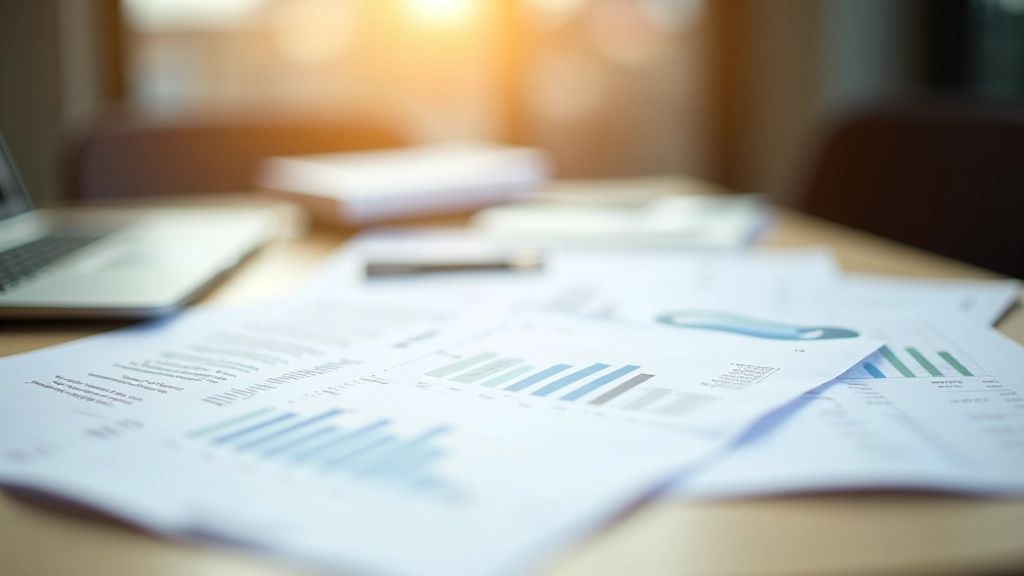 Bank account statements and financial records on desk, showing monthly savings and account balances for business tracking