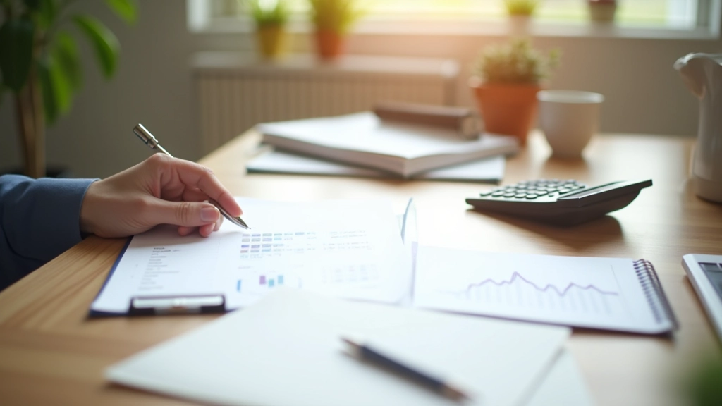 Financial planning materials and tools on organized workspace